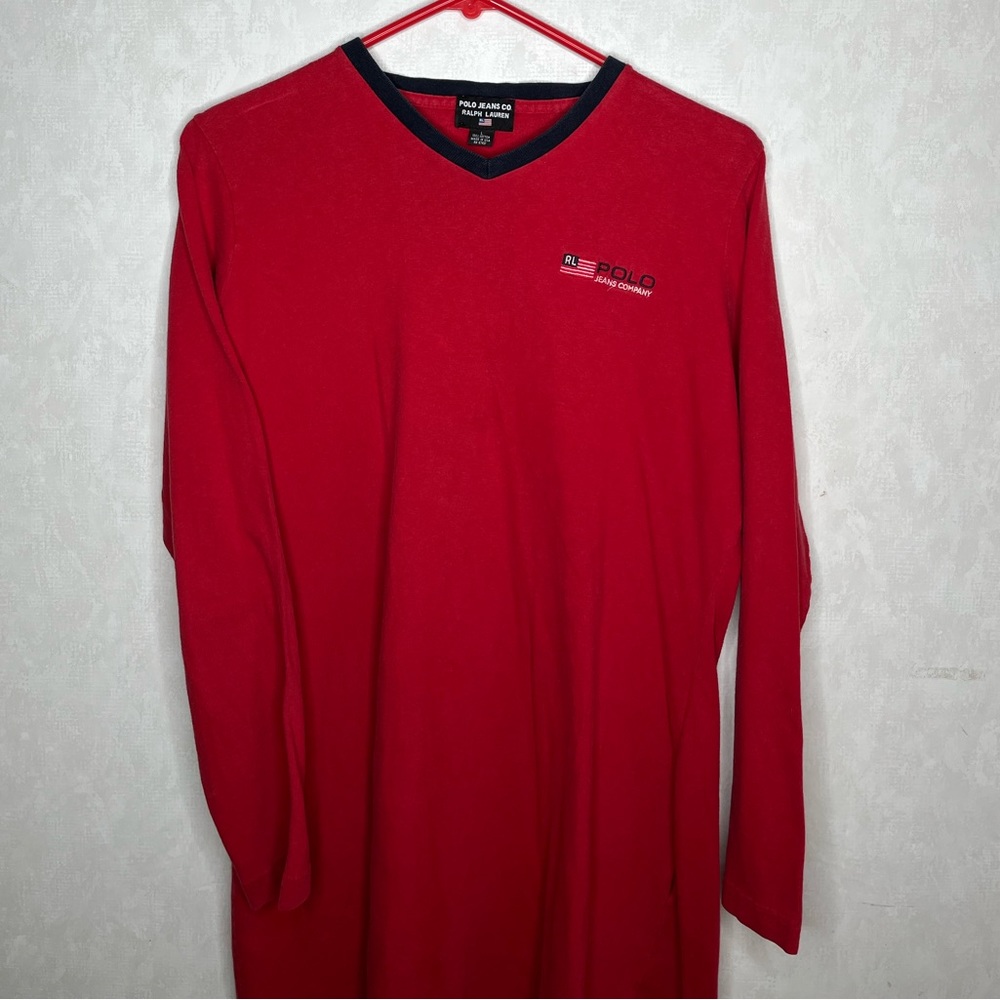Red Vintage Polo Jean Ralph Lauren Long Sleeve T-Shirt Dress